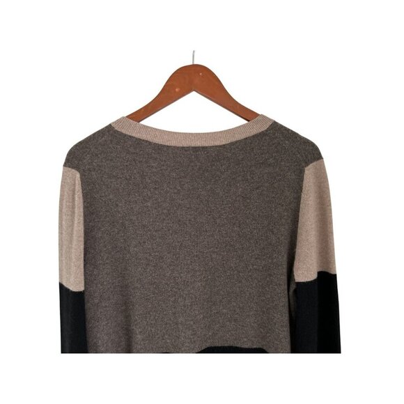 Aqua 100% Cashmere Colorblock Sweater Beige Brown Crewneck Cream Beige  - Large - Picture 4 of 6